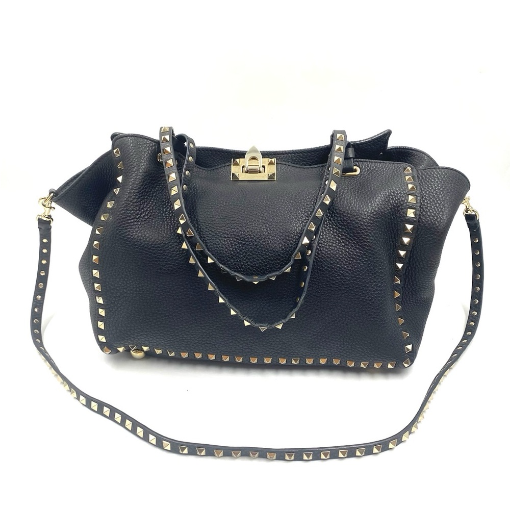 Valentino Garavani Black Rockstud Leather Tote
